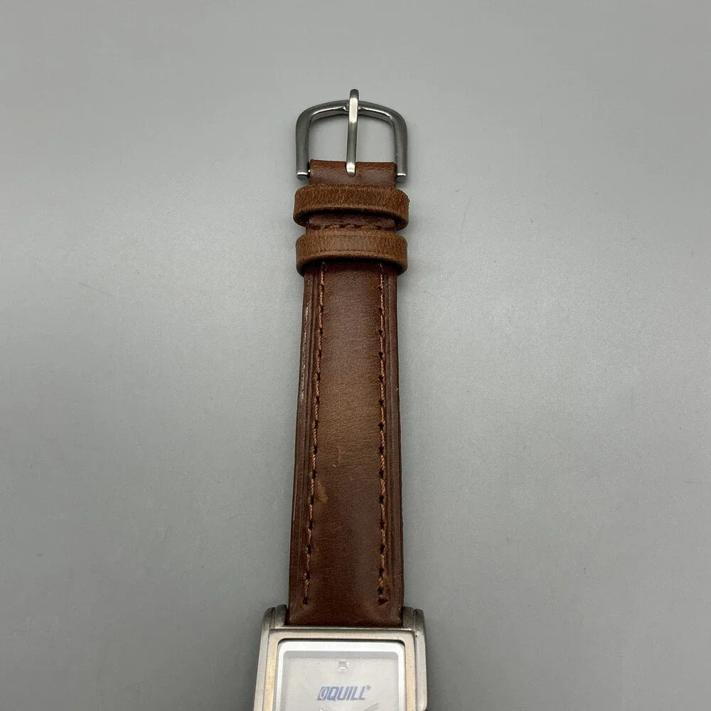Vintage Quill Womens Watch 23mm Silver Dial Brown Leather Strap New Battery